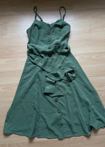 Trendyol haki kemerli elbise - Görsel 3