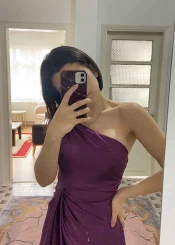 Mor uzun abiye elbise - Görsel 3