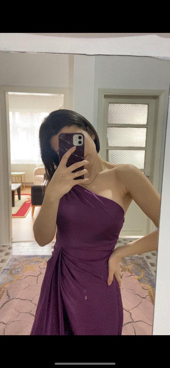 Mor uzun abiye elbise - Görsel 3