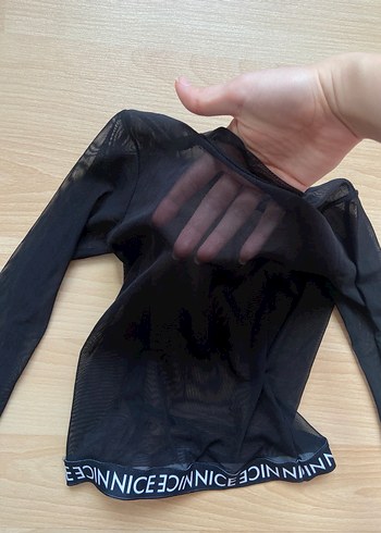 Siyah uzun kollu tül bluz - Görsel 3