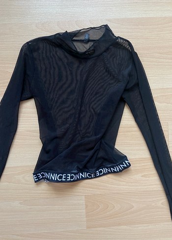 Siyah uzun kollu tül bluz - Görsel 2