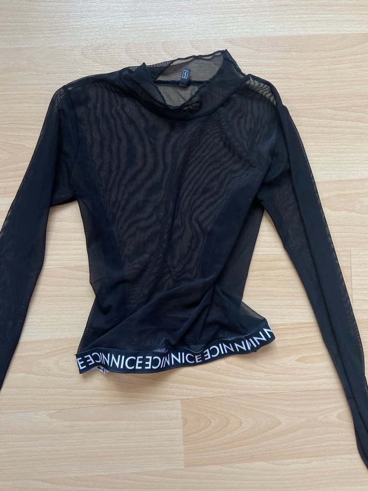 Siyah uzun kollu tül bluz - Görsel 2