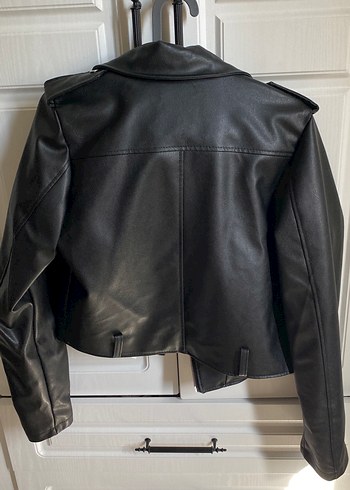 s Beden Kadın Siyah Deri Biker Ceket