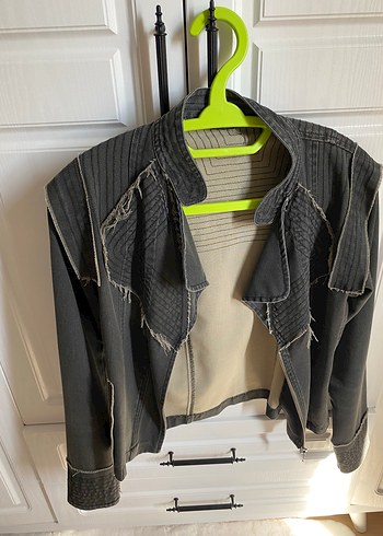 Gri Kadın Denim Biker Ceket
