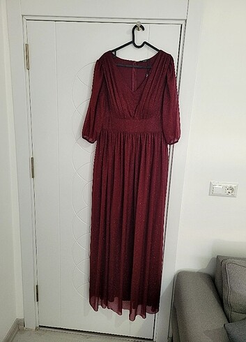 Bordo simli abiye elbise