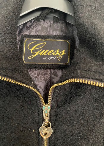 Guess Siyah Pelus Fermuarli Ceket
