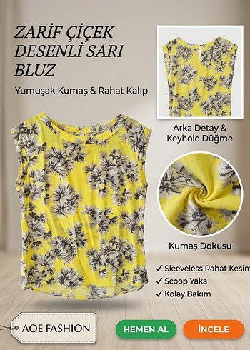 Koton Sari Cicek Desenli Rahat Bluz