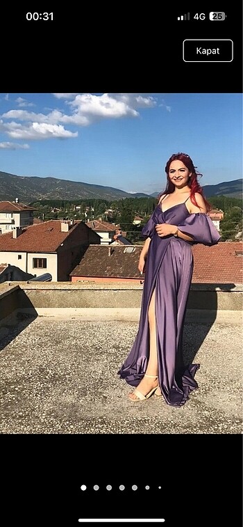 Saten balon kol abiye elbise