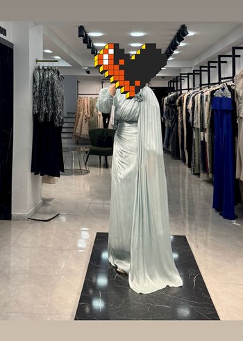 Su yeşili Drapeli Uzun Abiye Elbise - Görsel 2