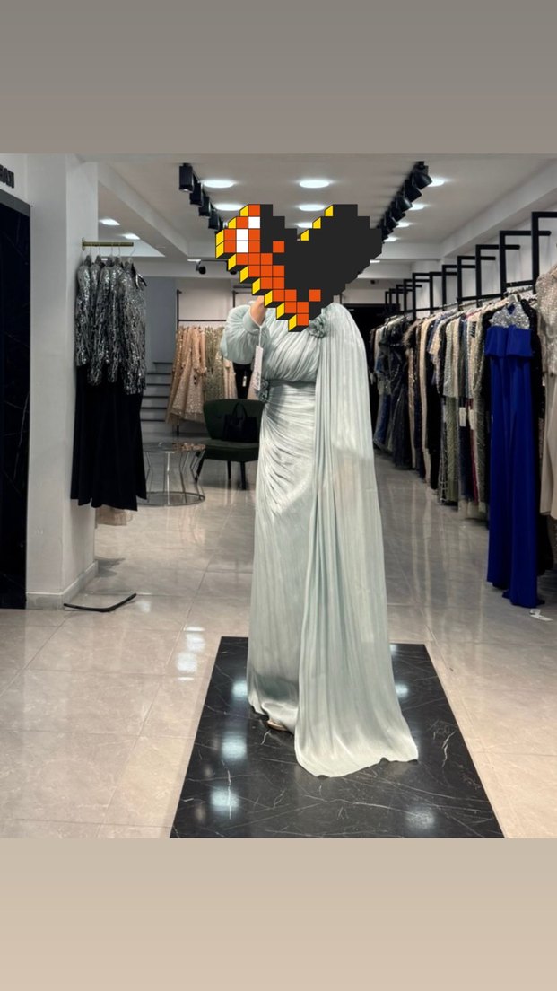 Su yeşili Drapeli Uzun Abiye Elbise - Görsel 2