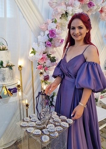 Parlak Mor Drapeli Uzun Kadın Abiye - Görsel 3