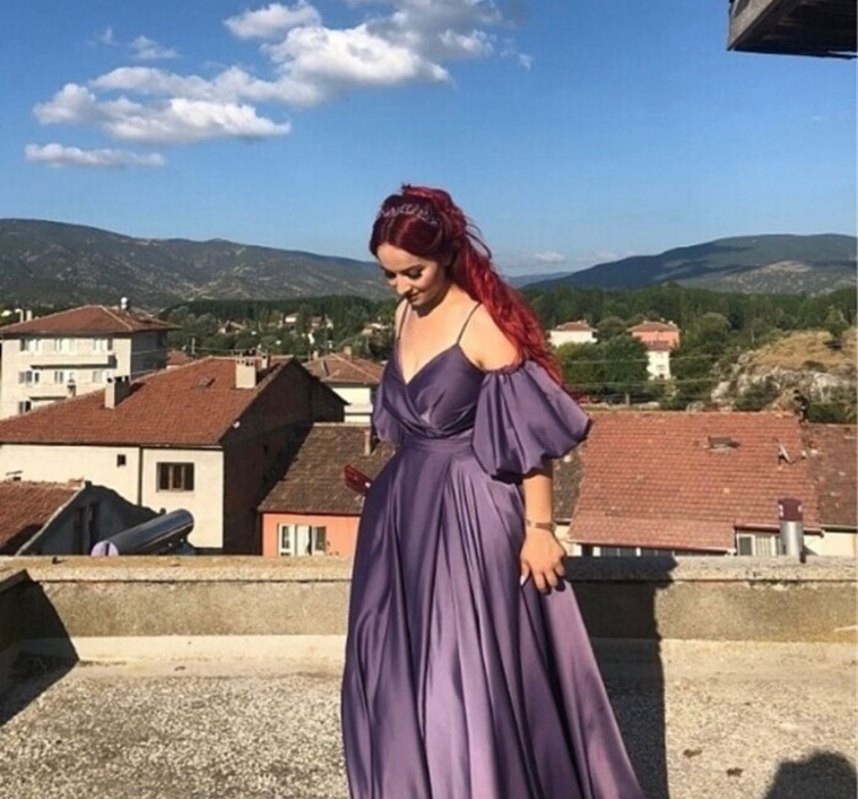 Parlak Mor Drapeli Uzun Kadın Abiye - Görsel 4