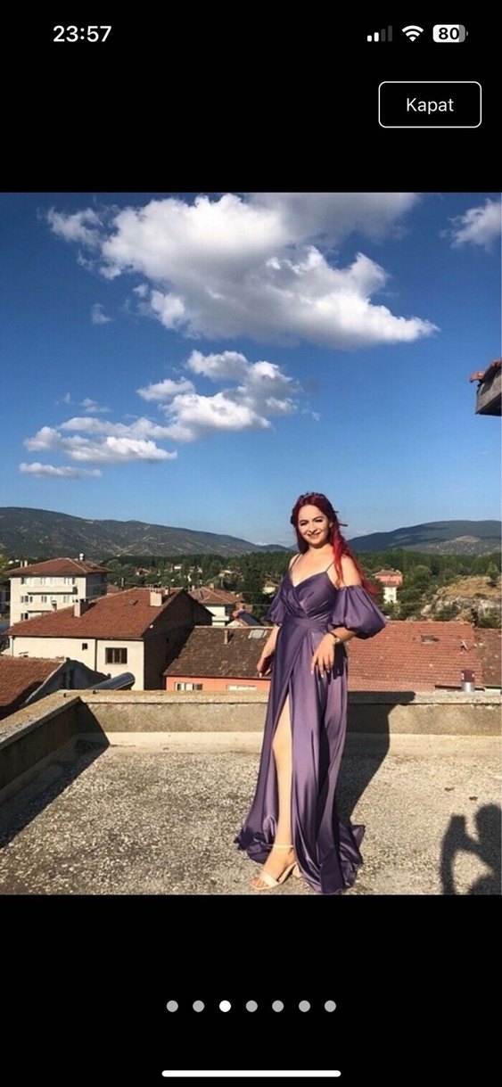 Parlak Mor Drapeli Uzun Kadın Abiye - Görsel 2