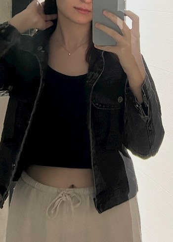 Accessory Collective Koyu Gri Yikamali Denim Ceket