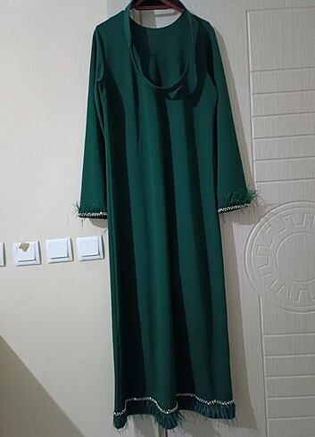 l Beden Zümrüt yeşili elbise 