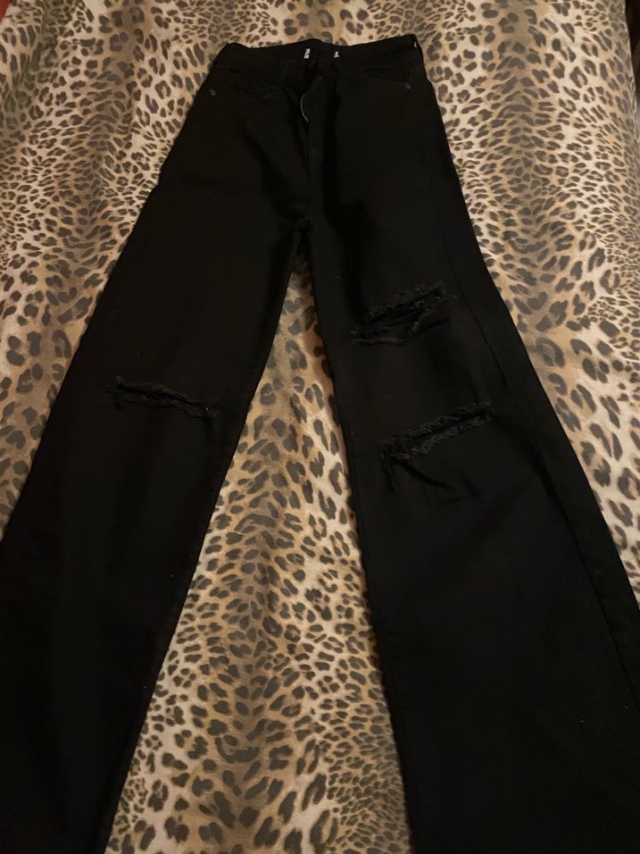 siyah yüksek bel gothic yırtık pantolon — görsel 3/5