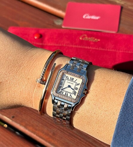 CARTIER çelik kordon taşlı kadın saat