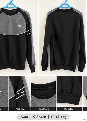 Nike Logolu Siyah Gri Cocuk Sweatshirt