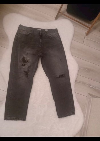 Gri Kadın Denim Loose Fit Midi Jean