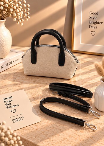 Diğer Minimalist Krem Mini Hasir Canta