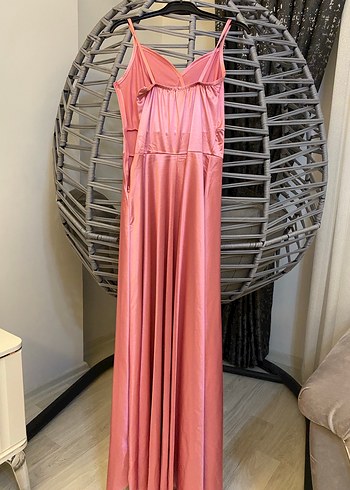 Pembe Drapeli Uzun Askılı Abiye Elbise - Görsel 3