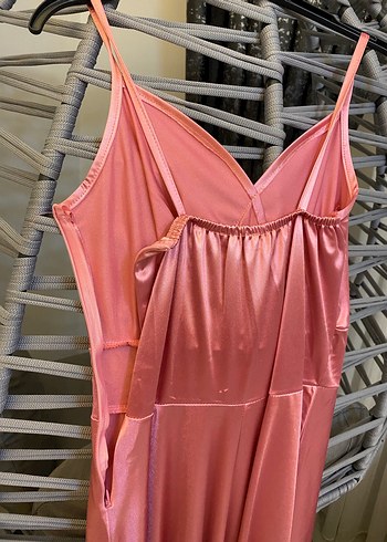 Pembe Drapeli Uzun Askılı Abiye Elbise - Görsel 4