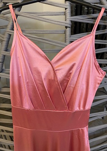 Pembe Drapeli Uzun Askılı Abiye Elbise - Görsel 2