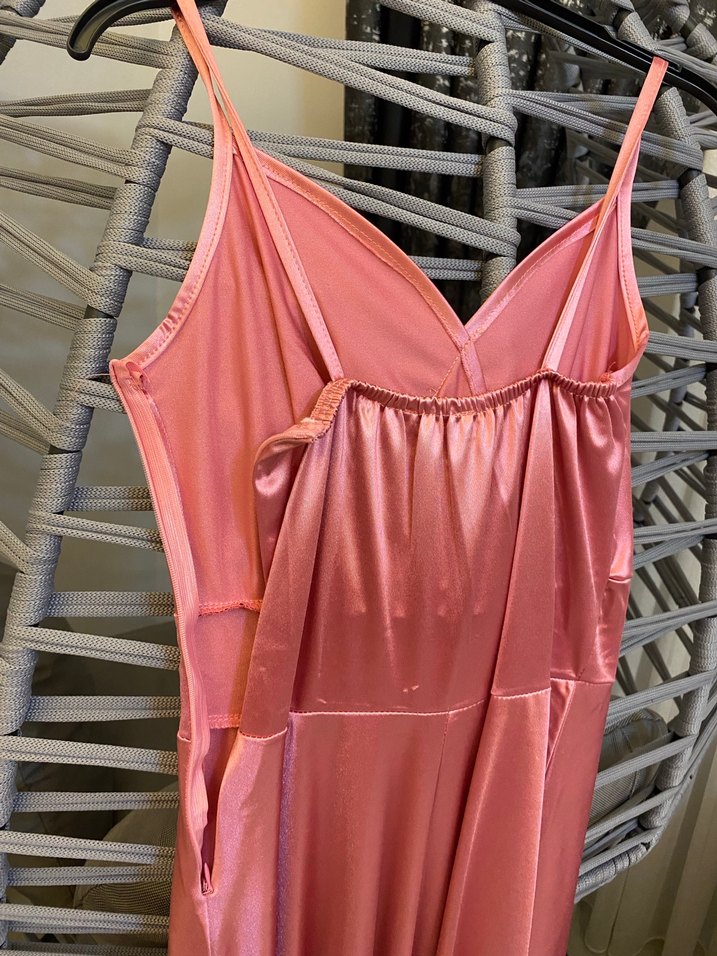 Pembe Drapeli Uzun Askılı Abiye Elbise - Görsel 4