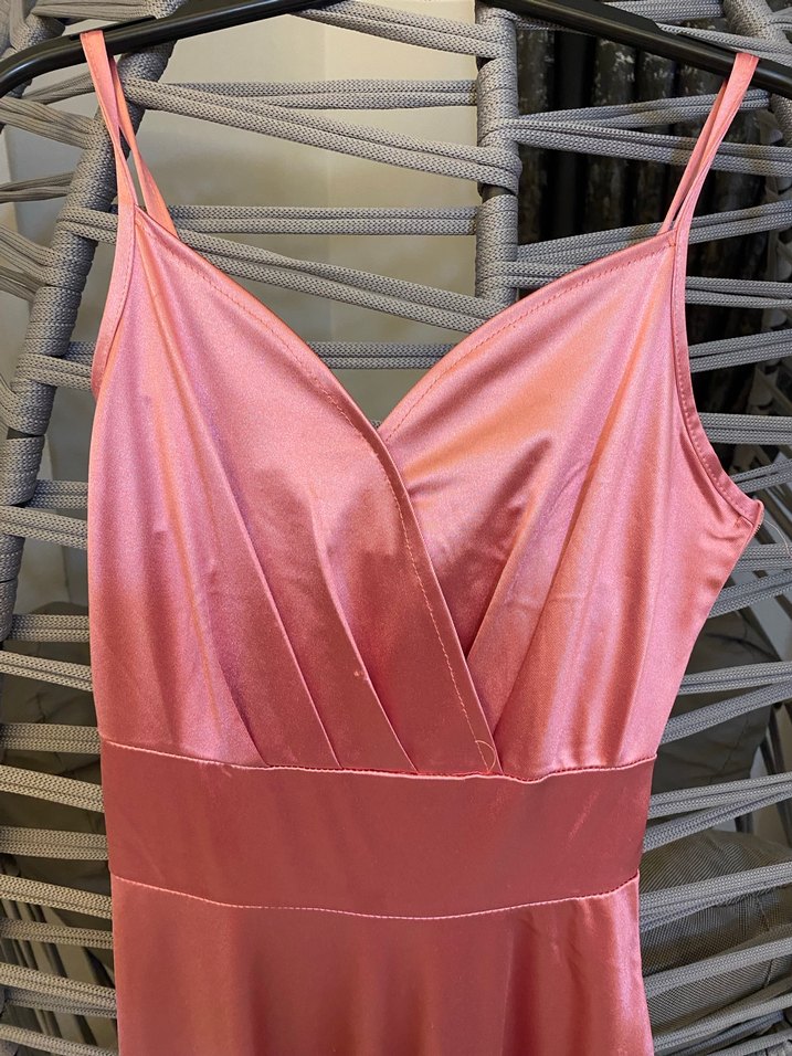 Pembe Drapeli Uzun Askılı Abiye Elbise - Görsel 2