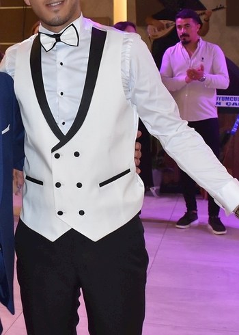 Beyaz Siyah Çift Düğmeli Damatlık - Görsel 2