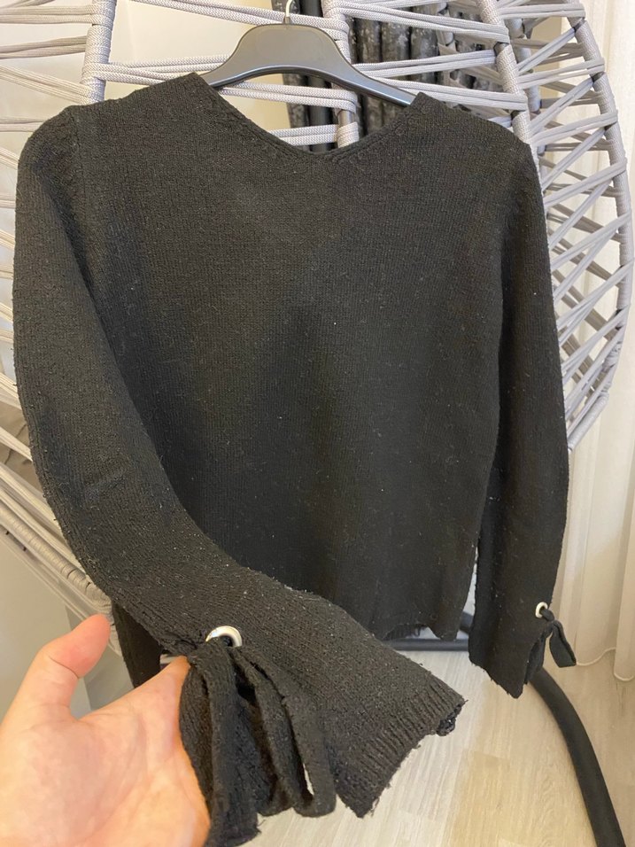 Siyah Kadın Örgü Triko Kazak - Görsel 2