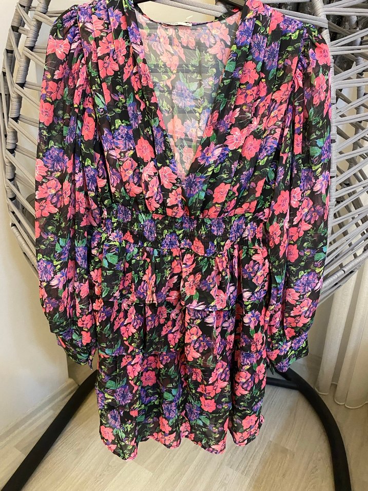 Çiçek Desenli Uzun Kollu Bohem Elbise - Görsel 2