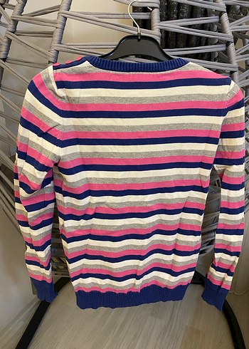 Çizgili V Yaka Triko Kadın Kazak - Görsel 2