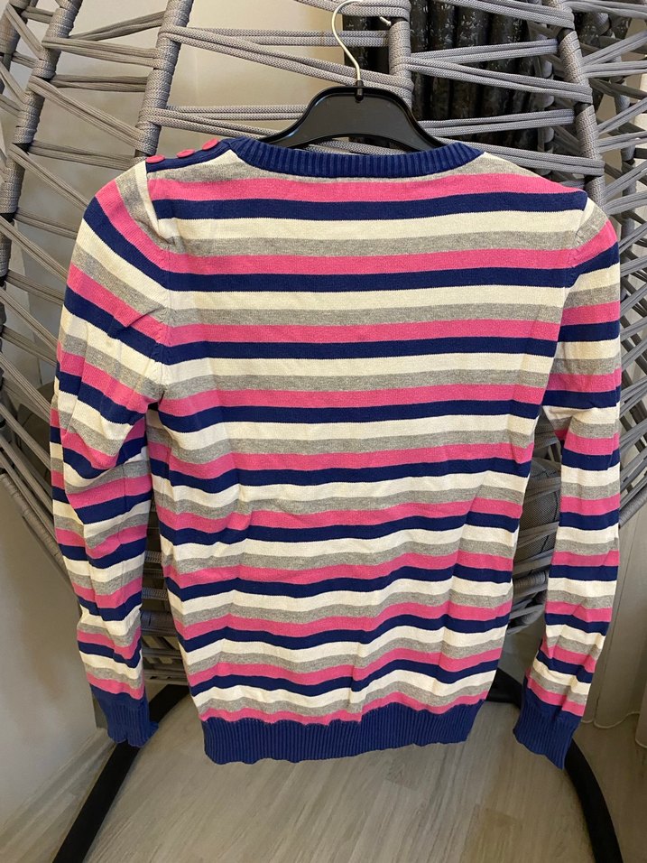 Çizgili V Yaka Triko Kadın Kazak - Görsel 2