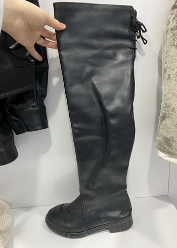 Siyah Deri Dizüstü Çizme - Görsel 5