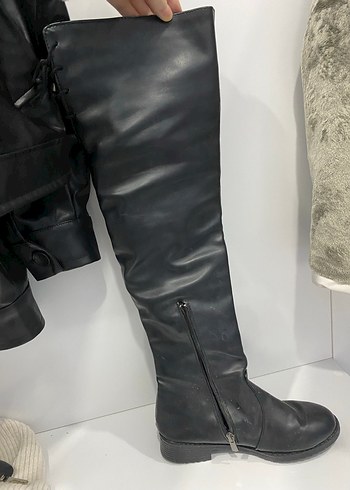 Siyah Deri Dizüstü Çizme - Görsel 4