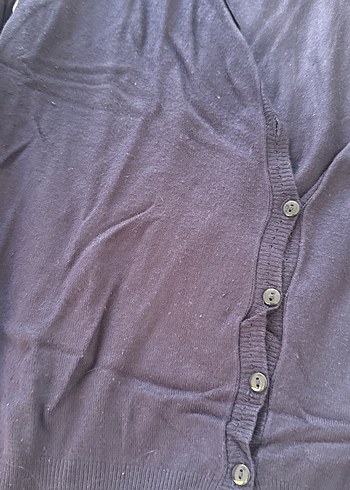 Düğmeli V Yakalı Lacivert Kadın Hırka - Görsel 2