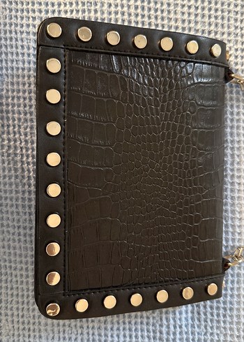 Zincir Detaylı Siyah Yılan Derisi Desenli Deri Çanta - Görsel 3