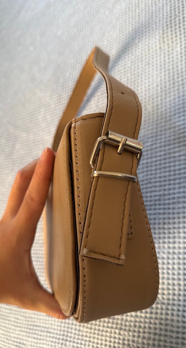 Bej Deri Kadın Omuz Çantası - Görsel 4