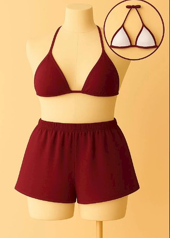 l Beden Bordo Pedli İpli Bikini Takımı