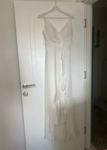 Beyaz  Bohem Uzun dış çekim elbisesi - Görsel 7