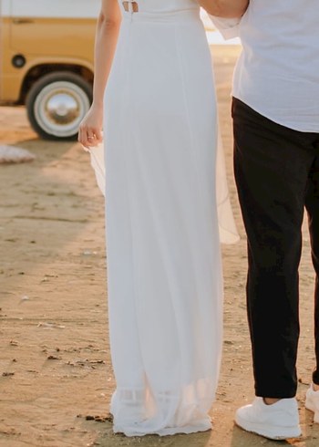 Beyaz  Bohem Uzun dış çekim elbisesi - Görsel 4