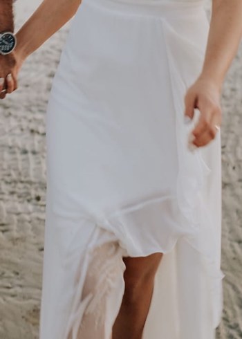 Beyaz  Bohem Uzun dış çekim elbisesi - Görsel 2