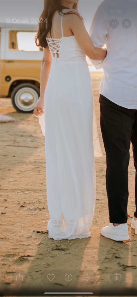Beyaz  Bohem Uzun dış çekim elbisesi - Görsel 4