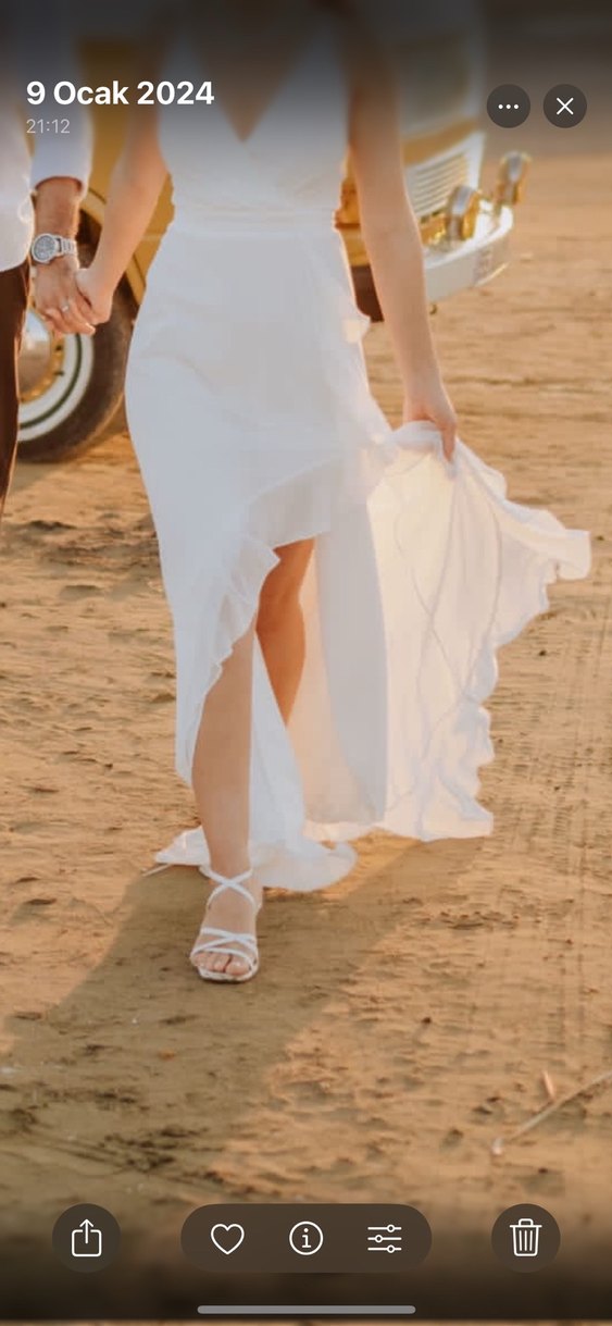 Beyaz  Bohem Uzun dış çekim elbisesi - Görsel 3