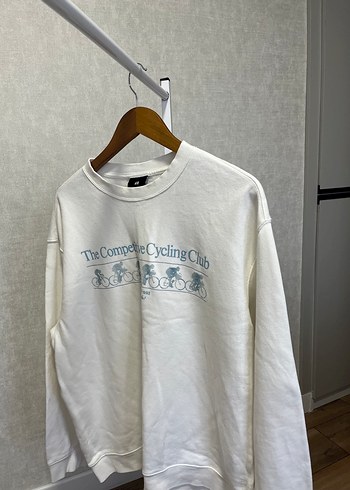 H&M Ekru Baskili Oversize Sweatshirt L M Beden Uyumlu