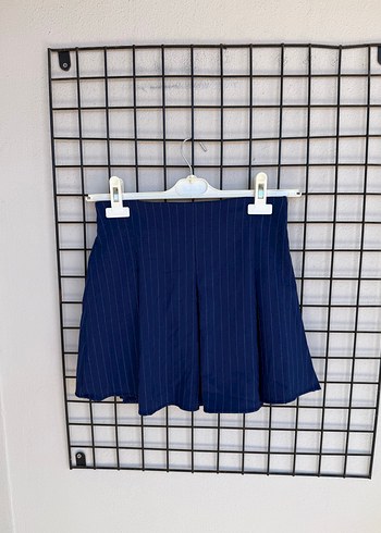 Lacivert Pilili Mini Etek