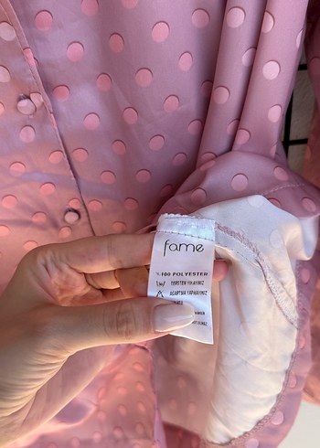 m Beden pembe Renk Puantiyeli Pembe Kadın Gömlek