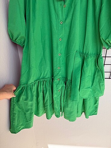m Beden Yeşil Poplin Kloş Elbise