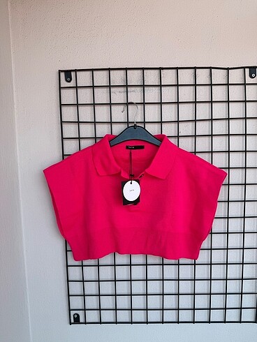 universal Beden pembe Renk Fuşya crop triko bluz